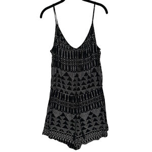 H&M Coachella Romper Sz M Black Geo Aztec Bohemian Shorts Scoop Neck Festival